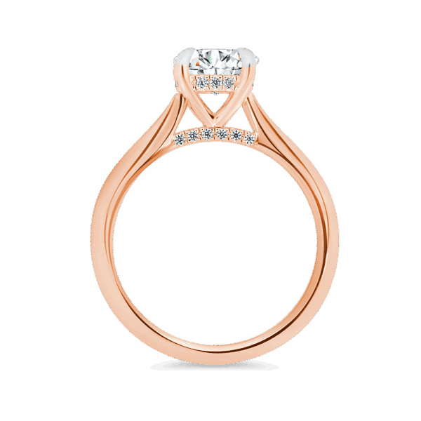Hattie Round 7 0 Side Rose Gold Diamond 4 Prong Accented Under Rail Bridge Tapered Engagement Ring