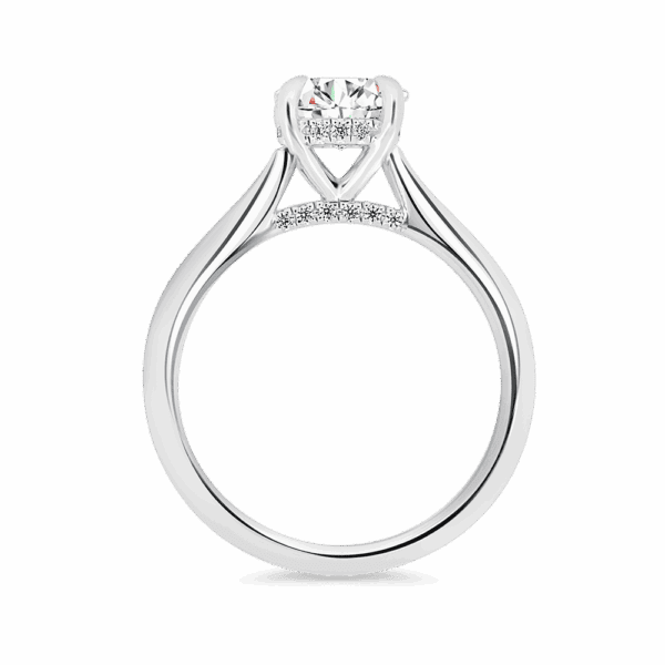 Hattie Round 7 0 Side White Gold Diamond 4 Prong Accented Under Rail Bridge Tapered Engagement Ring
