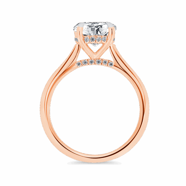 Hattie Round 8 0 Side Rose Gold Diamond 4 Prong Accented Under Rail Bridge Tapered Engagement Ring