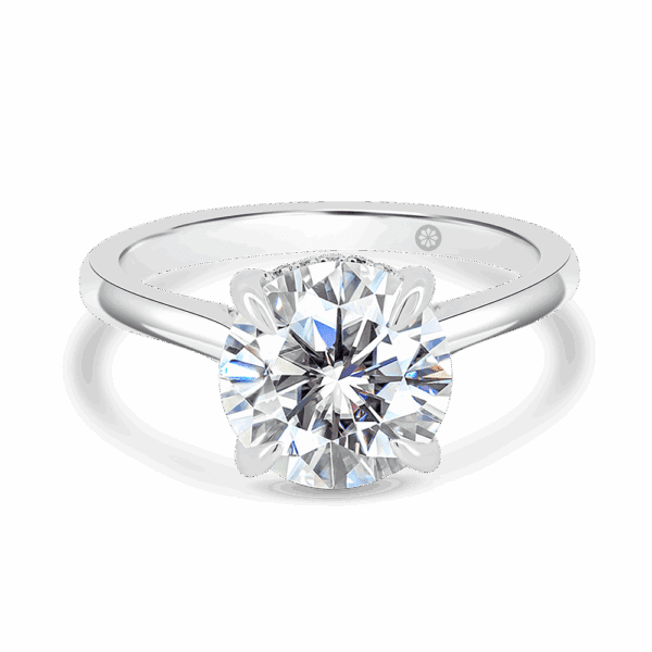 Hattie Round 9 0 Front White Gold Lab Grown Diamond 4 Prong Accented Under Rail Bridge Tapered Engagement Ring