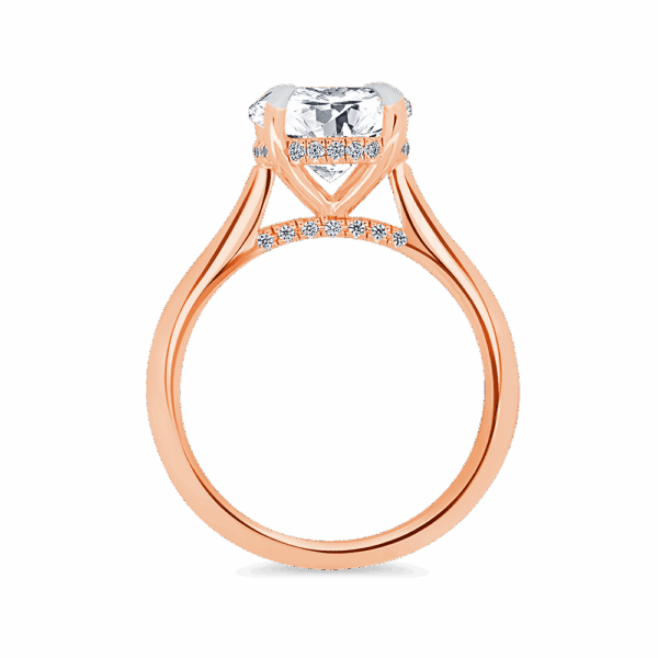 Hattie Round 9 0 Side Rose Gold Diamond 4 Prong Accented Under Rail Bridge Tapered Engagement Ring