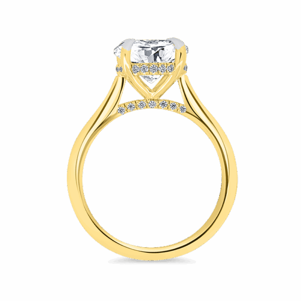 Hattie Round 9 0 Side Yellow Gold Diamond 4 Prong Accented Under Rail Bridge Tapered Engagement Ring