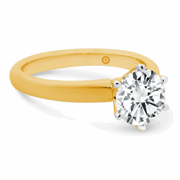 Hazel 1 50 Angled Yellow Gold Lab Grown Diamond Round 6 Prong Classic Solitaire Ring