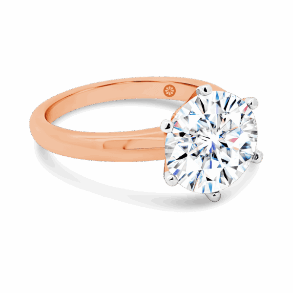 Hazel 10 0 Angled Rose Gold Lab Grown Diamond Round 6 Prong Classic Solitaire Ring