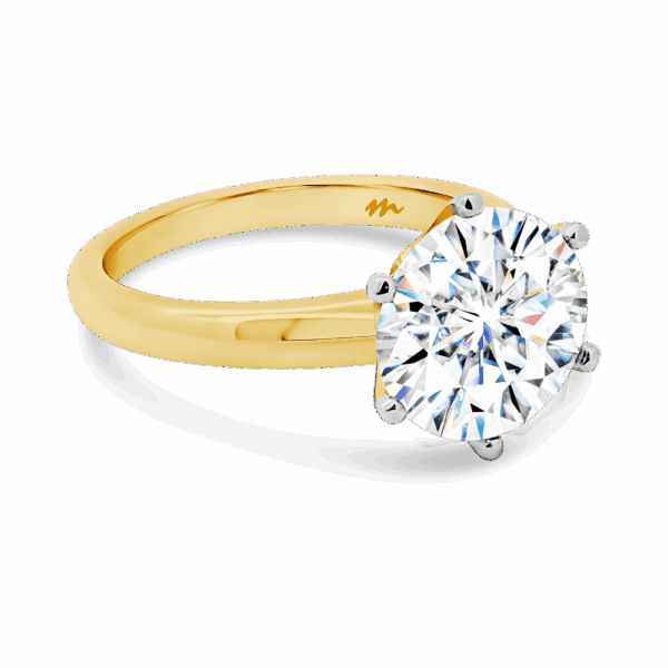Hazel 10 0 Angled Yellow Gold Moissanite Round 6 Prong Classic Solitaire Ring