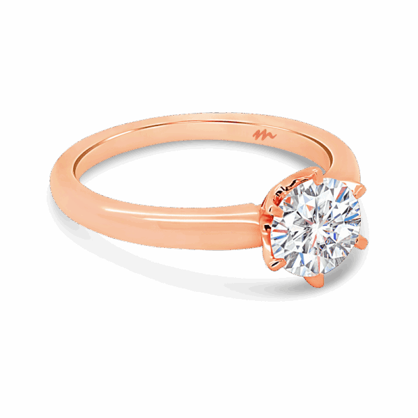 Hazel 6 5 Angled Rose Gold Moissanite Round 6 Prong Classic Solitaire Ring