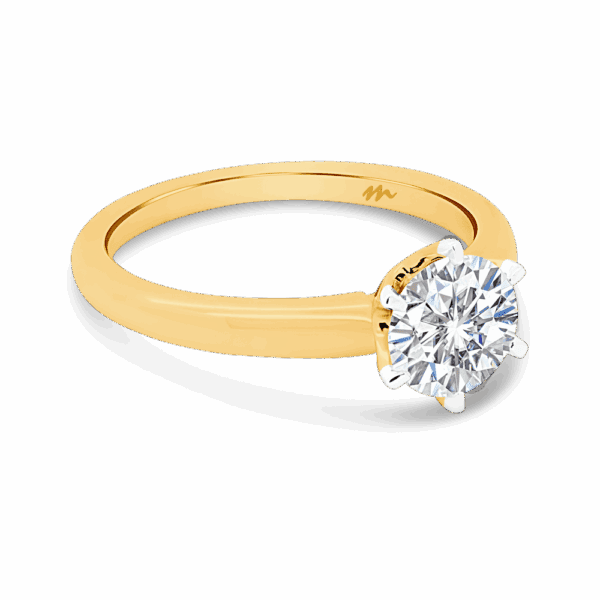 Hazel 6 5 Angled Yellow Gold Lab Grown Diamond Round 6 Prong Set Classic Solitaire Ring