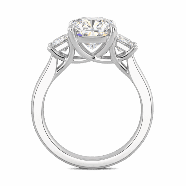 Marigold 7 5 Side White Gold Moissanite Cushion Cut 4 Prong Crossover Trilogy Ring