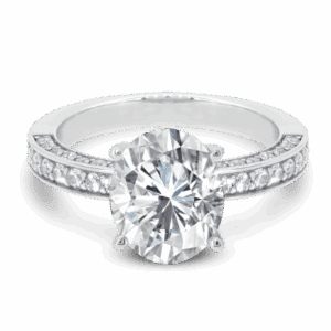Marissa Oval 9X7 Front White Gold Diamond 6 Prong 3 Side Pave Set Engagement Ring