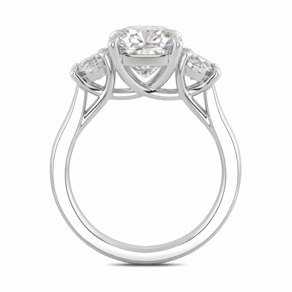 Meghan 7 5 Side White Gold Moissanite Cushion Prong Set Crossover Trilogy Ring