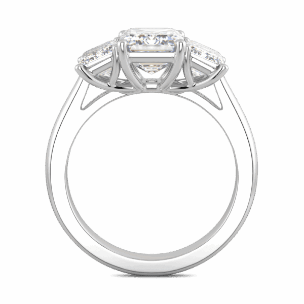 Roxanne Radiant 8X6 Side White Gold Moissanite Prong Set Plain Band Trilogy Ring