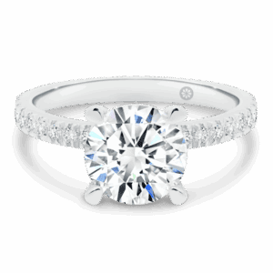 Sylvania Round 8 0 Front White Gold Lab Grown Diamond Accented Band 4 Prong Pear Tips Engagement Ring