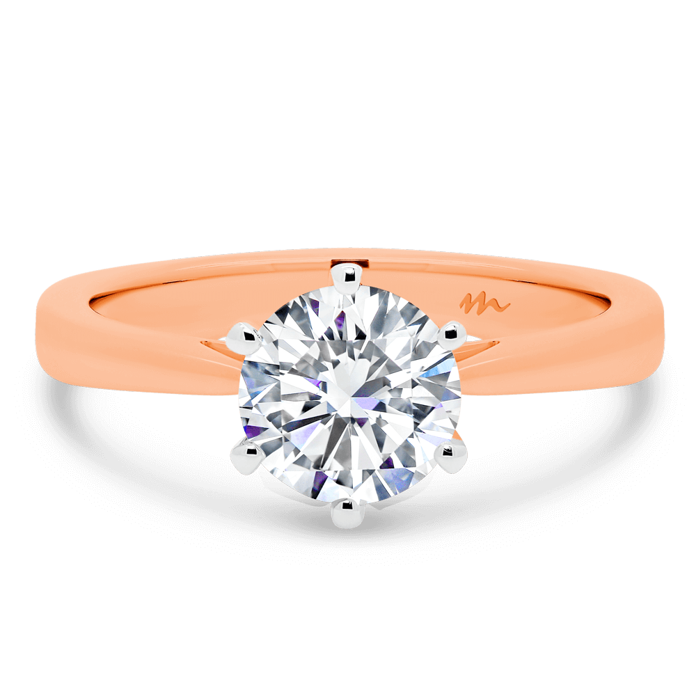 Taylor 7 0 Front Rose Gold Moissanite 6 Prong A Flat Tapered Band Solitaire Ring