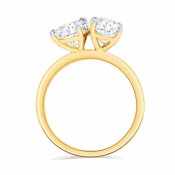 Abrielle 9X6 Side Yellow Gold Moissanite Oval Pear Toi Et Moi Engagement Ring