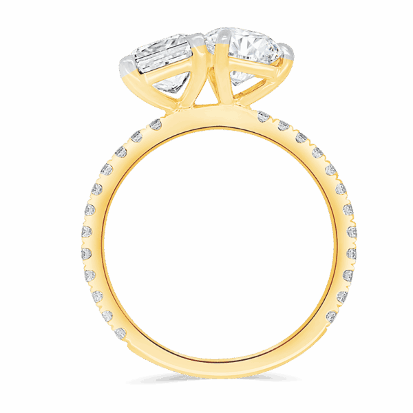 Annique 10X7 Side Yellow Gold Moissanite Princess Pear Cut Prong Set Toi Et Moi Engagement Ring