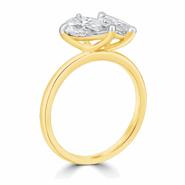 Aurelie 10X5 Angled Yellow Gold Moissanite Marquise Pear Cut Toi Et Moi Engagement Ring
