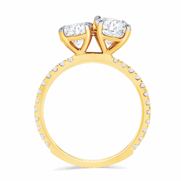Blanche 8X6 Side Yellow Gold Moissanite Round Oval Cut Prong Set Toi Et Moi Engagement Ring