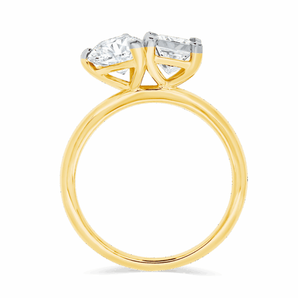 Charlotte 9X6 Side Yellow Gold Moissanite Princess Pear Cut Toi Et Moi Engagement Ring