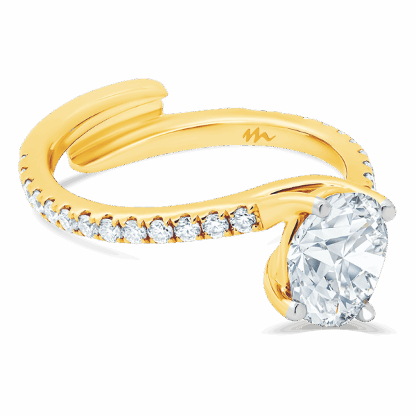 Claire 8X6 Angled Yellow Gold Moissanite Oval Cut Interlocking Prong Set Toi Et Moi Engagement Ring