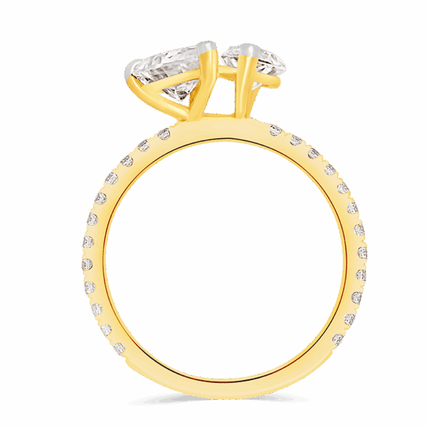 Claudette 10X5 Side Yellow Gold Moissanite Marquise Pear Cut Prong Set Toi Et Moi Engagement Ring