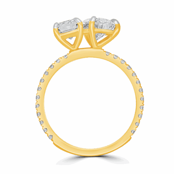 Esme 9X6 Side Yellow Gold Moissanite Emerald Pear Cut Prong Set Toi Et Moi Engagement Ring