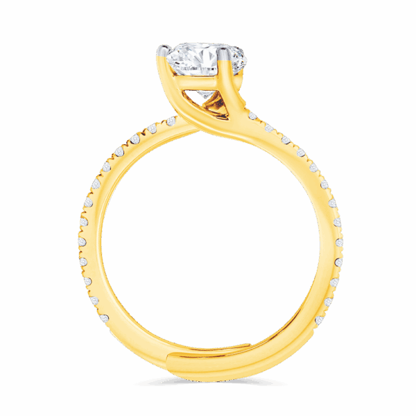 Florette 9X6 Side Yellow Gold Moissanite Pear Cut Interlocking Prong Set Toi Et Moi Engagement Ring