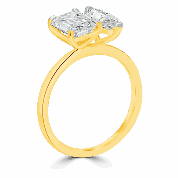 Juliette 10X5 Angled Yellow Gold Emerald Marquise Moissanite Toi Et Moi Engagement Ring