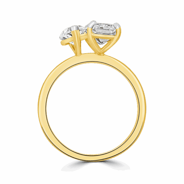 Juliette 10X5 Side Yellow Gold Emerald Marquise Moissanite Toi Et Moi Engagement Ring