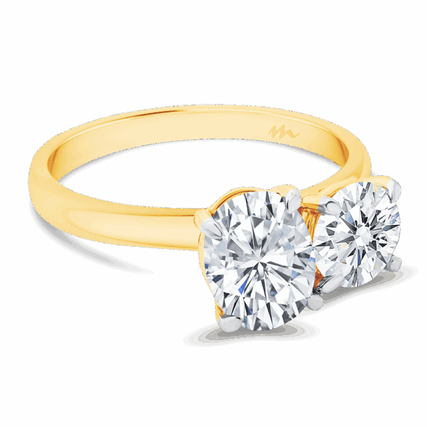 Lisette 8X6 Angled Yellow Gold Round Oval Moissanite Toi Et Moi Engagement Ring