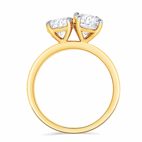 Lisette 8X6 Side Yellow Gold Round Oval Moissanite Toi Et Moi Engagement Ring