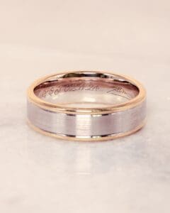 Personalized Two Tone Men’s Wedding Band with Custom Engraving