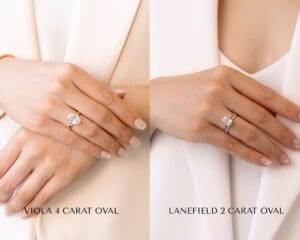Viola Oval 4 carat engagement ring and Lanefield 2 carat oval engagement rings