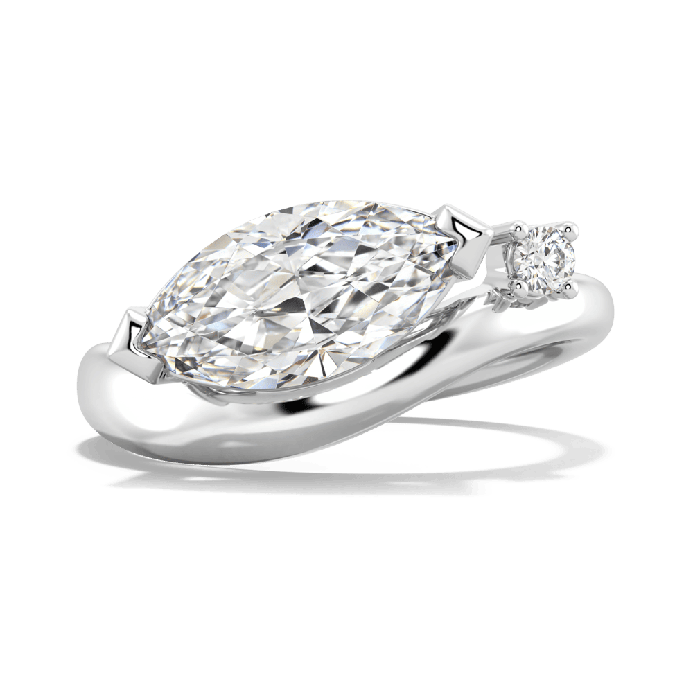 Jenna Marquise Front White Gold Lab Grown Diamond Ring Set On Curved Band With A Unique Accent Highres